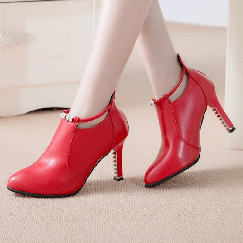 Women'S Pointed Toe Ankle Boots, Synthetic Ultrahigh Stiletto Heels, Casual Dress Style with Back Zipper, Metal Thin Heel, Rhinestone Detail, Fashion Comfortable Shoes for Autumn And Winter 2025