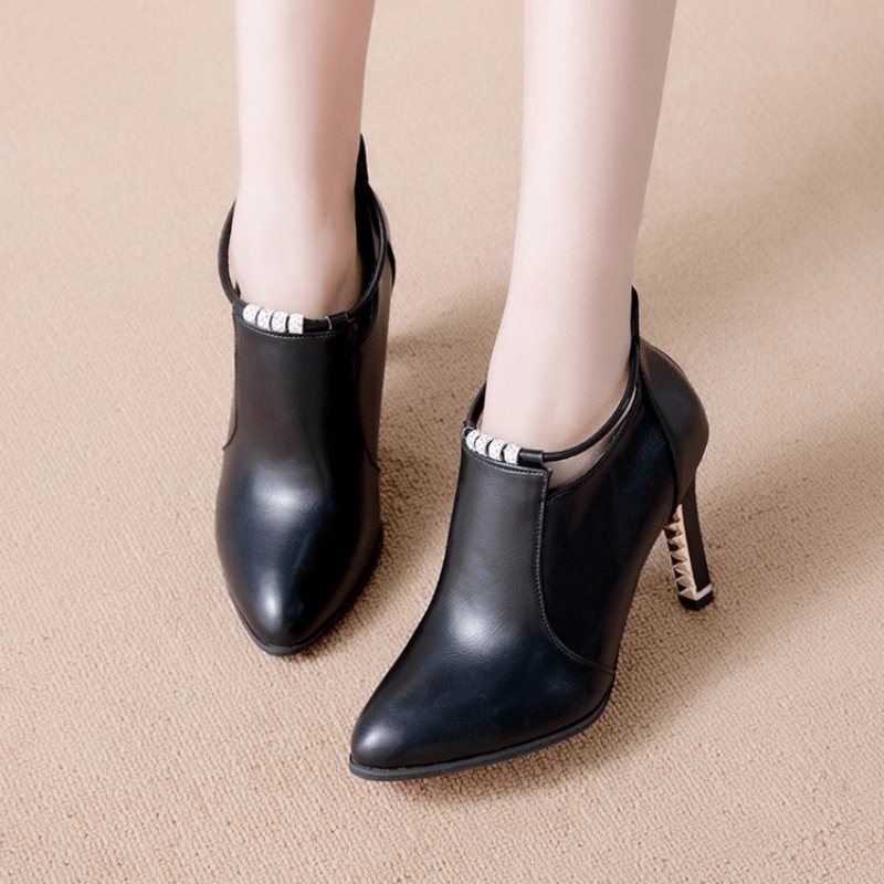 Women'S Pointed Toe Ankle Boots, Synthetic Ultrahigh Stiletto Heels, Casual Dress Style with Back Zipper, Metal Thin Heel, Rhinestone Detail, Fashion Comfortable Shoes for Autumn And Winter 2025