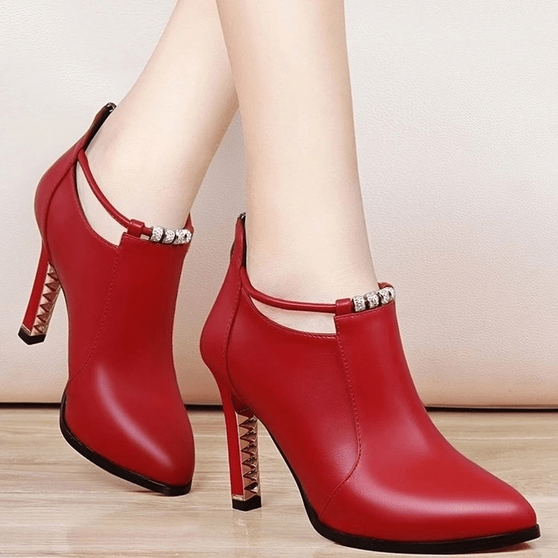 Women'S Pointed Toe Ankle Boots, Synthetic Ultrahigh Stiletto Heels, Casual Dress Style with Back Zipper, Metal Thin Heel, Rhinestone Detail, Fashion Comfortable Shoes for Autumn And Winter 2025