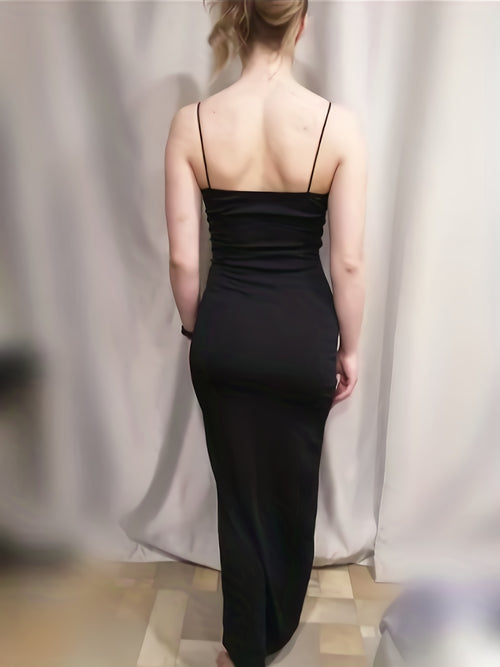 Bodycon Split Cami Dress, Sexy Backless Spaghetti Dress For Party, Women's Clothing For Party Dressing