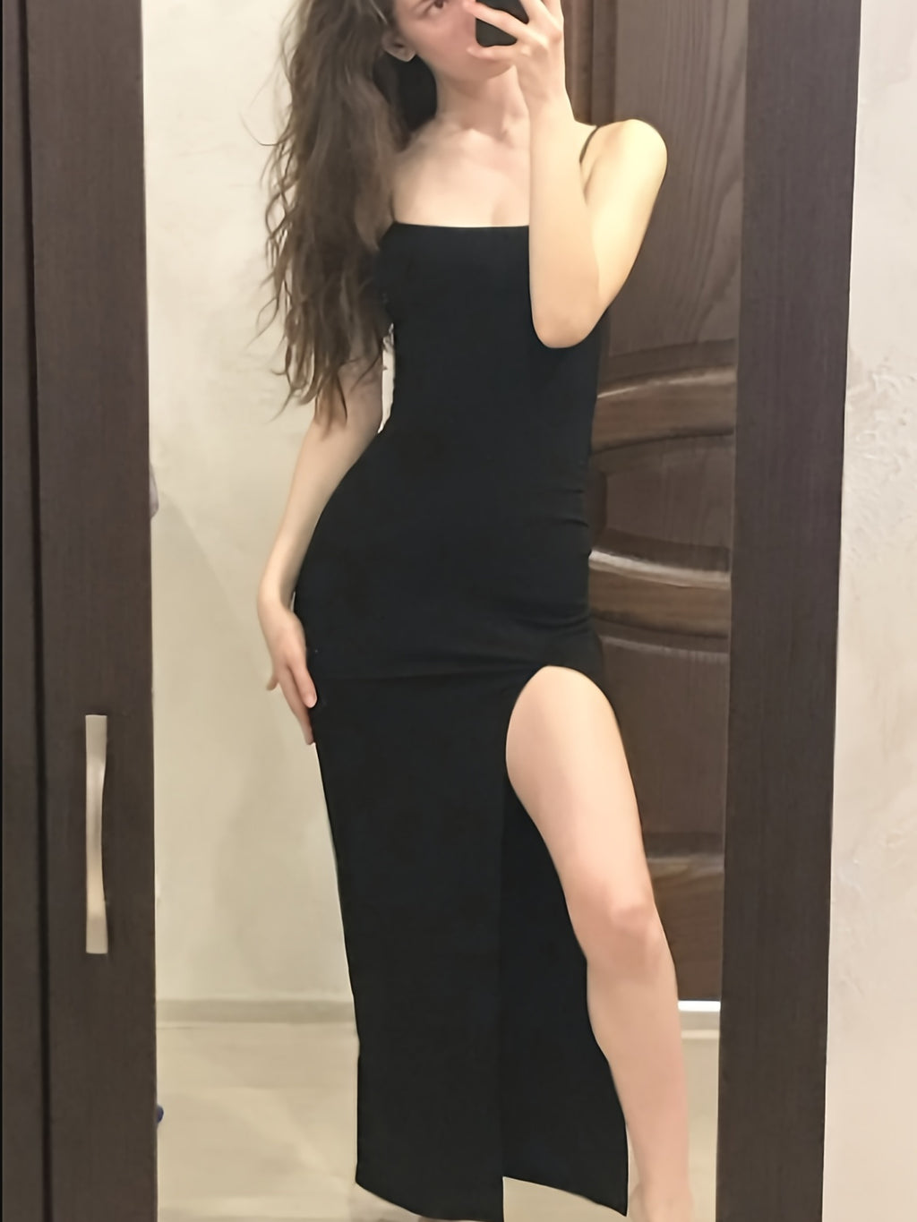 Bodycon Split Cami Dress, Sexy Backless Spaghetti Dress For Party, Women's Clothing For Party Dressing