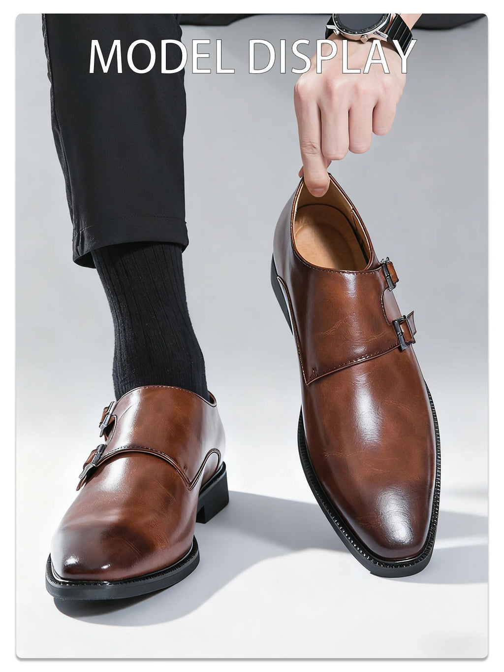 Robe rétro classique chaussures en cuir de moine pour hommes avec boucle à bout pointu bureau d'affaires mariage chaussures Oxfords confortables pour hommes