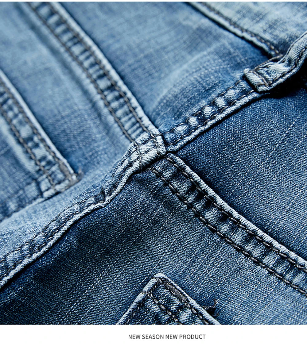 Short classique d'été pour hommes, pantalon en Denim, droit, extensible, décontracté, Cool, fin, longueur aux genoux, bleu, marque de mode, pantalon quotidien