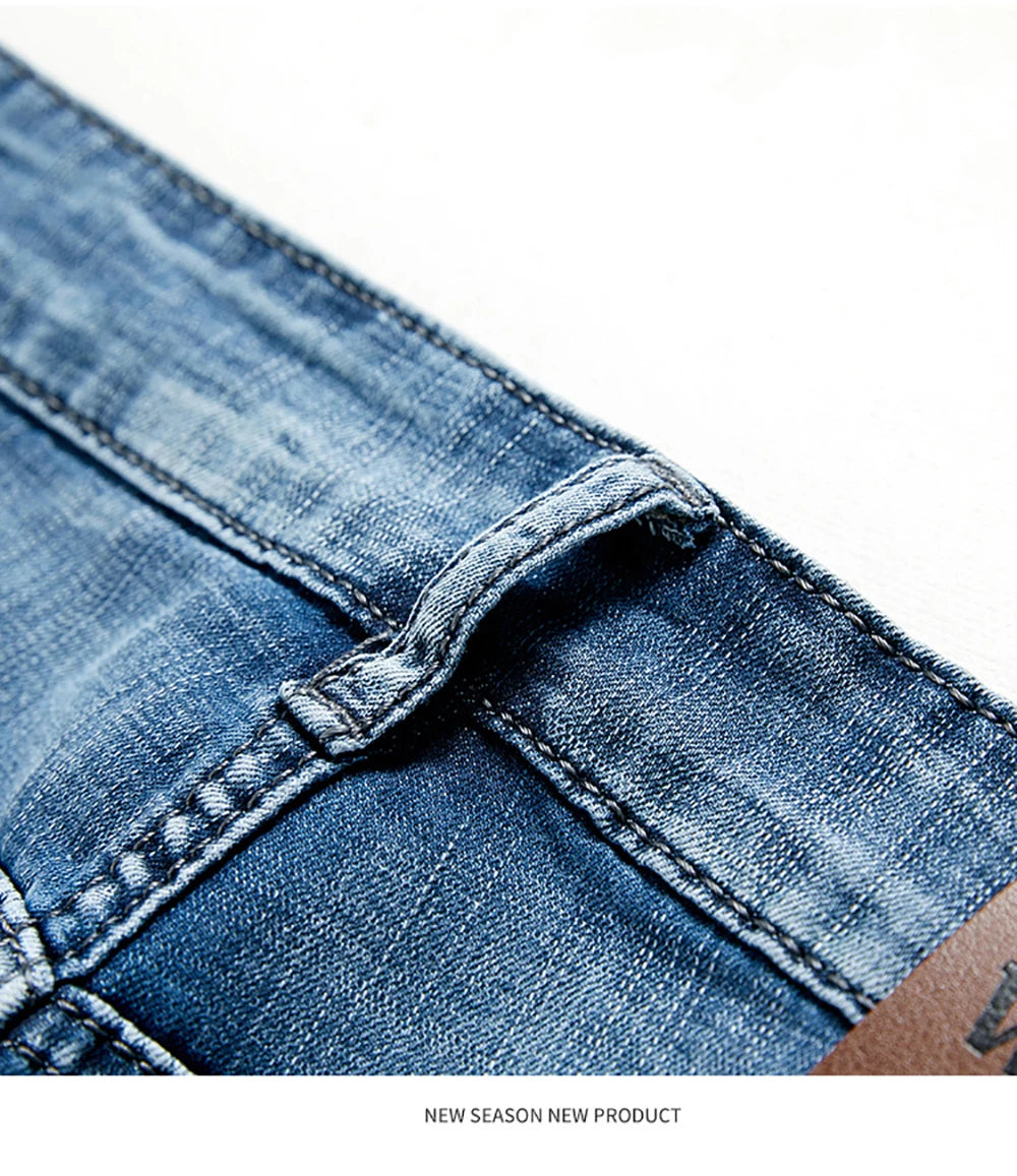 Short classique d'été pour hommes, pantalon en Denim, droit, extensible, décontracté, Cool, fin, longueur aux genoux, bleu, marque de mode, pantalon quotidien