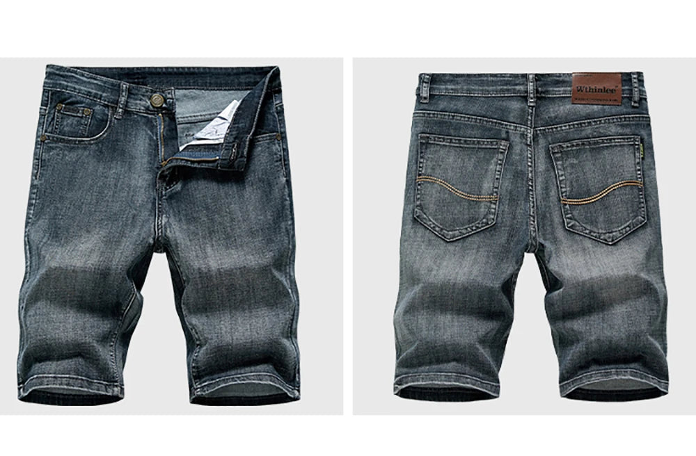 Short classique d'été pour hommes, pantalon en Denim, droit, extensible, décontracté, Cool, fin, longueur aux genoux, bleu, marque de mode, pantalon quotidien