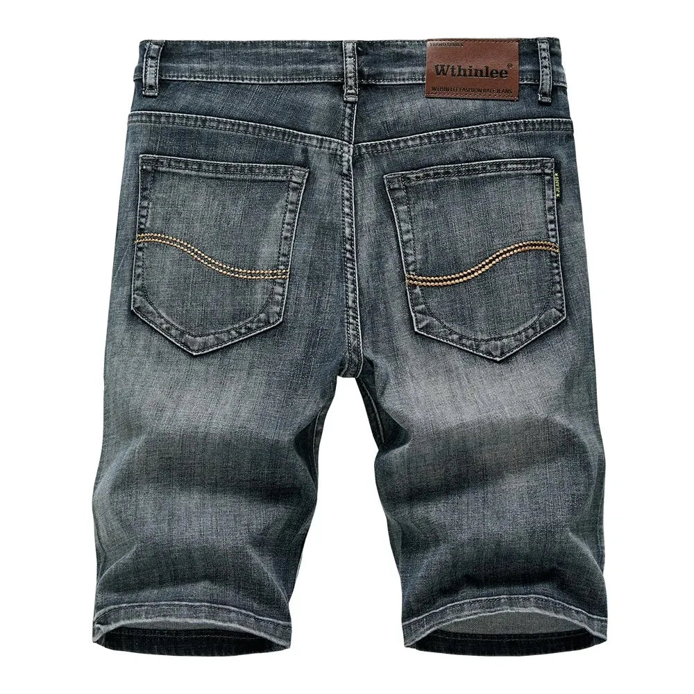 Short classique d'été pour hommes, pantalon en Denim, droit, extensible, décontracté, Cool, fin, longueur aux genoux, bleu, marque de mode, pantalon quotidien