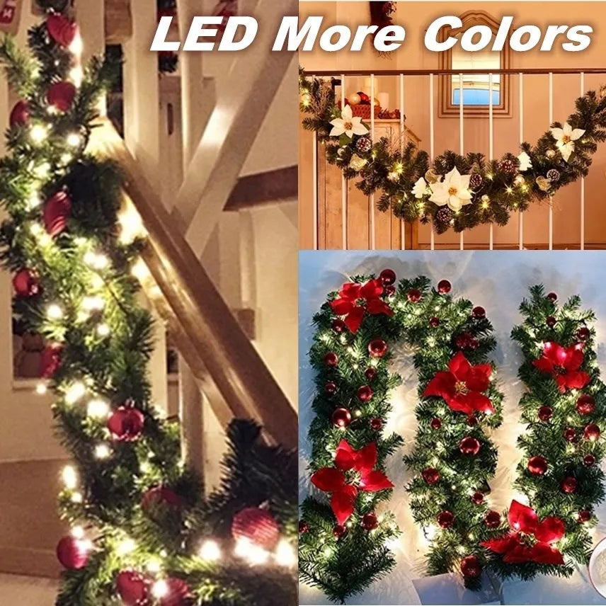 2.7M 5 couleurs décorations de noël guirlande décoration rotin lumières couronne décoré manteau cheminée escaliers mur porte décor