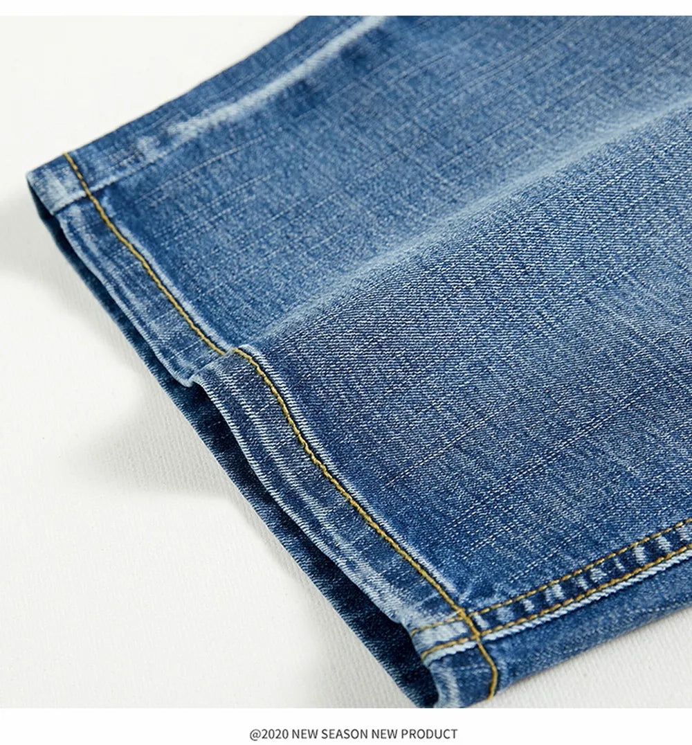 Short classique d'été pour hommes, pantalon en Denim, droit, extensible, décontracté, Cool, fin, longueur aux genoux, bleu, marque de mode, pantalon quotidien