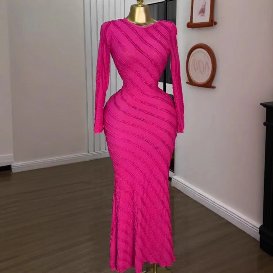 Femmes robes robe blanche une ligne dos ouvert col rond manches longues cintré taille Empire cheville longueur coupe ajustée décontracté 2025 été