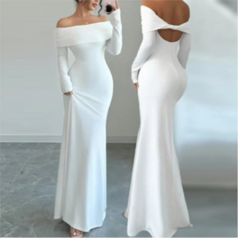 Robe de mariée blanche pour femmes, asymétrique épaule dénudée, Slim, dos nu, Sexy, Hip-pack, mode printemps automne