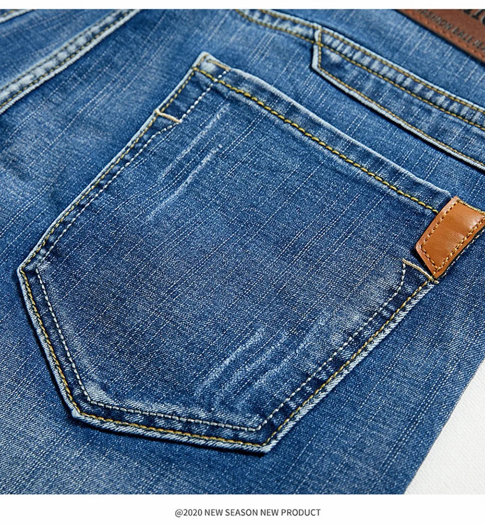 Short classique d'été pour hommes, pantalon en Denim, droit, extensible, décontracté, Cool, fin, longueur aux genoux, bleu, marque de mode, pantalon quotidien