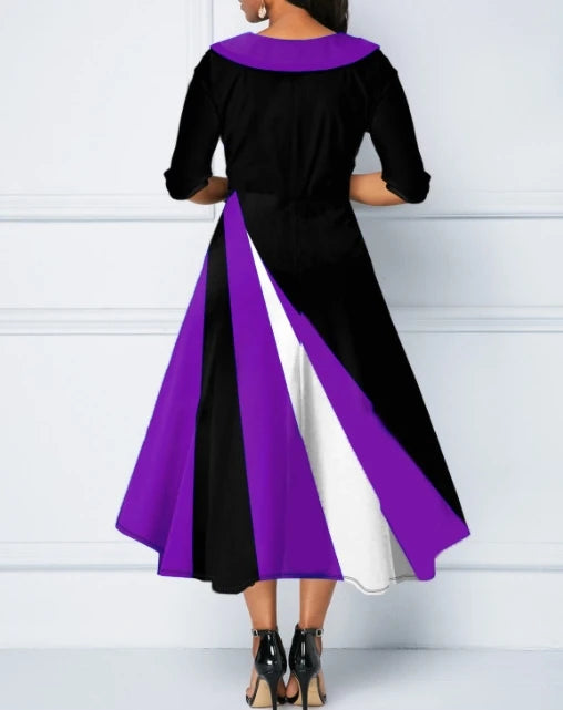 Robe longue à manches 2023 pour femmes, col rabattu, bouton, imprimé décoratif, coloré, grand ourlet, mode féminine élégante et noble, 5/4