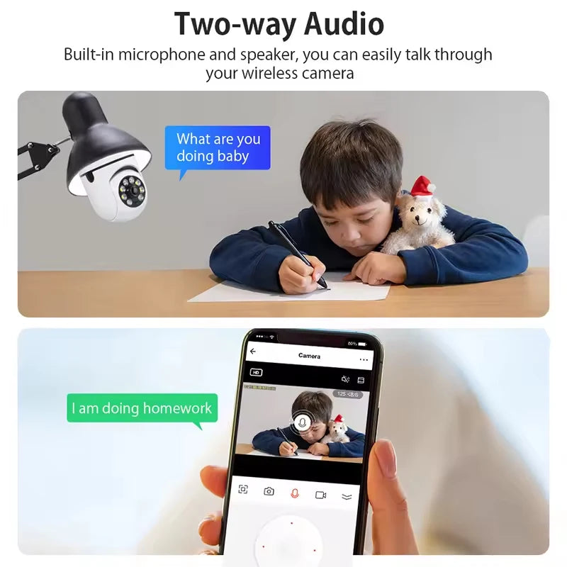 Caméra de Surveillance à ampoule, Vision nocturne polychrome, suivi humain automatique, Zoom, moniteur de sécurité intérieure, caméra Wifi pour maison intelligente