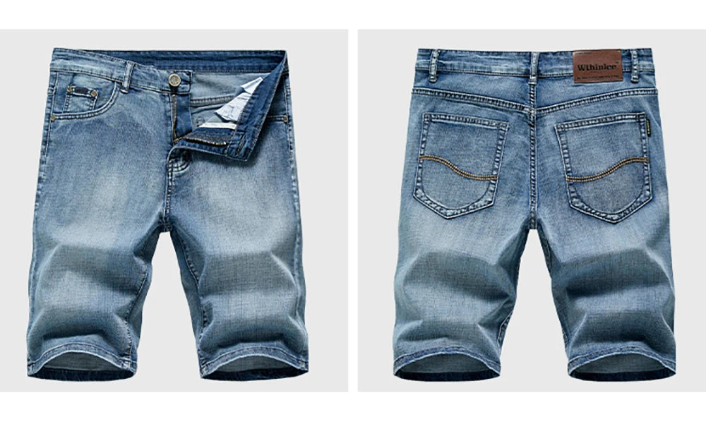 Short classique d'été pour hommes, pantalon en Denim, droit, extensible, décontracté, Cool, fin, longueur aux genoux, bleu, marque de mode, pantalon quotidien
