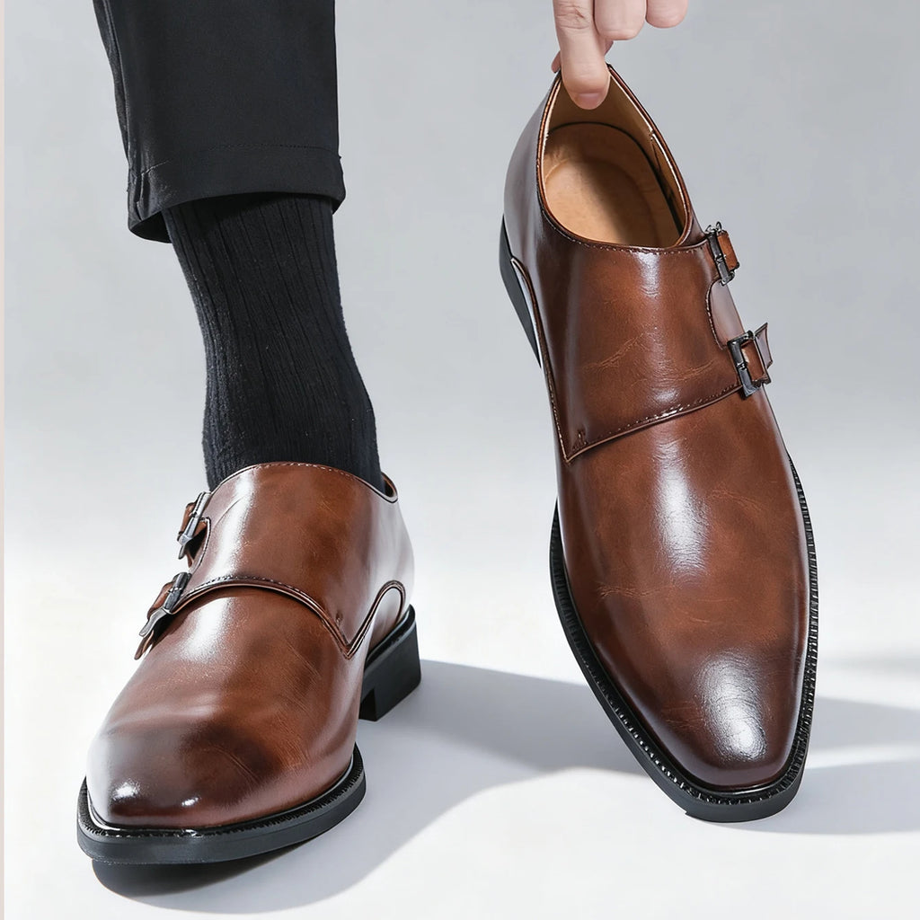 Robe rétro classique chaussures en cuir de moine pour hommes avec boucle à bout pointu bureau d'affaires mariage chaussures Oxfords confortables pour hommes