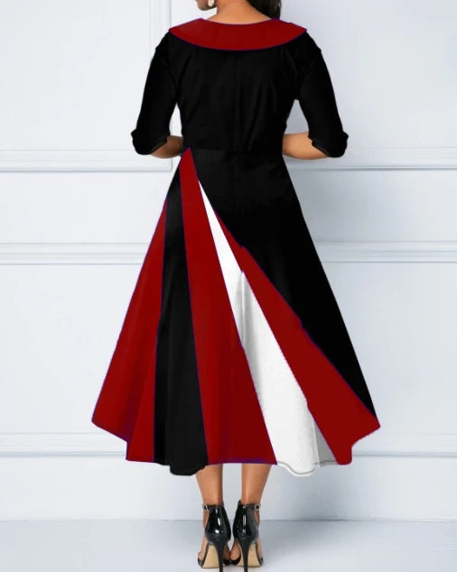 Robe longue à manches 2023 pour femmes, col rabattu, bouton, imprimé décoratif, coloré, grand ourlet, mode féminine élégante et noble, 5/4