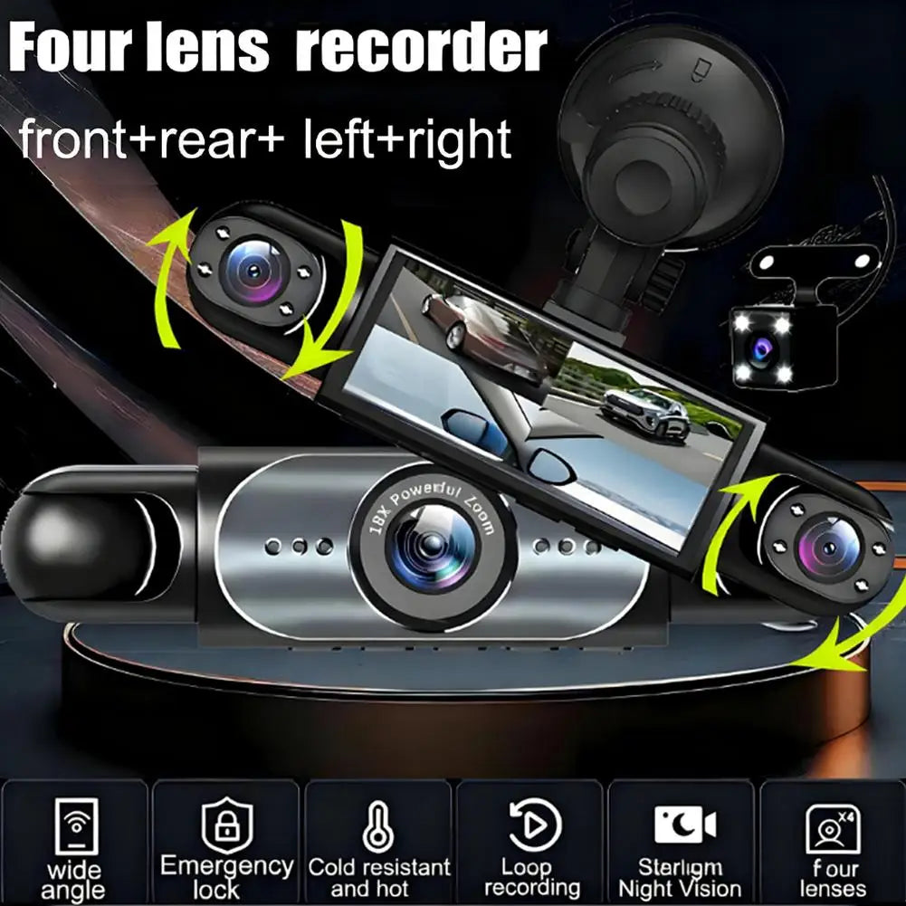 Caméra à quatre objectifs HD 1080P pour voiture, 4 canaux, caméra de tableau de bord intérieure du véhicule, enregistreur vidéo à quatre voies, caméscope GPS Dashcam