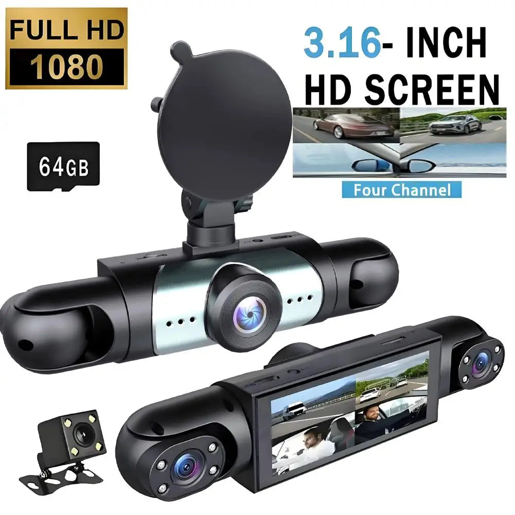 Caméra à quatre objectifs HD 1080P pour voiture, 4 canaux, caméra de tableau de bord intérieure du véhicule, enregistreur vidéo à quatre voies, caméscope GPS Dashcam