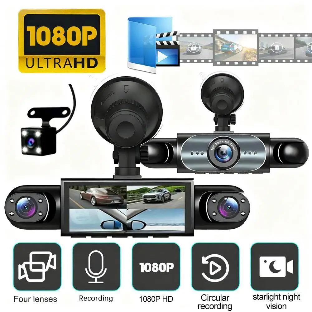 Caméra à quatre objectifs HD 1080P pour voiture, 4 canaux, caméra de tableau de bord intérieure du véhicule, enregistreur vidéo à quatre voies, caméscope GPS Dashcam