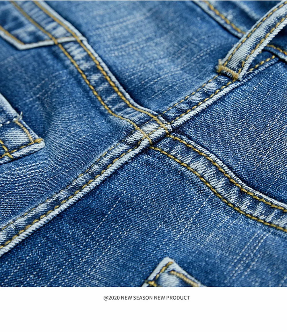 Short classique d'été pour hommes, pantalon en Denim, droit, extensible, décontracté, Cool, fin, longueur aux genoux, bleu, marque de mode, pantalon quotidien