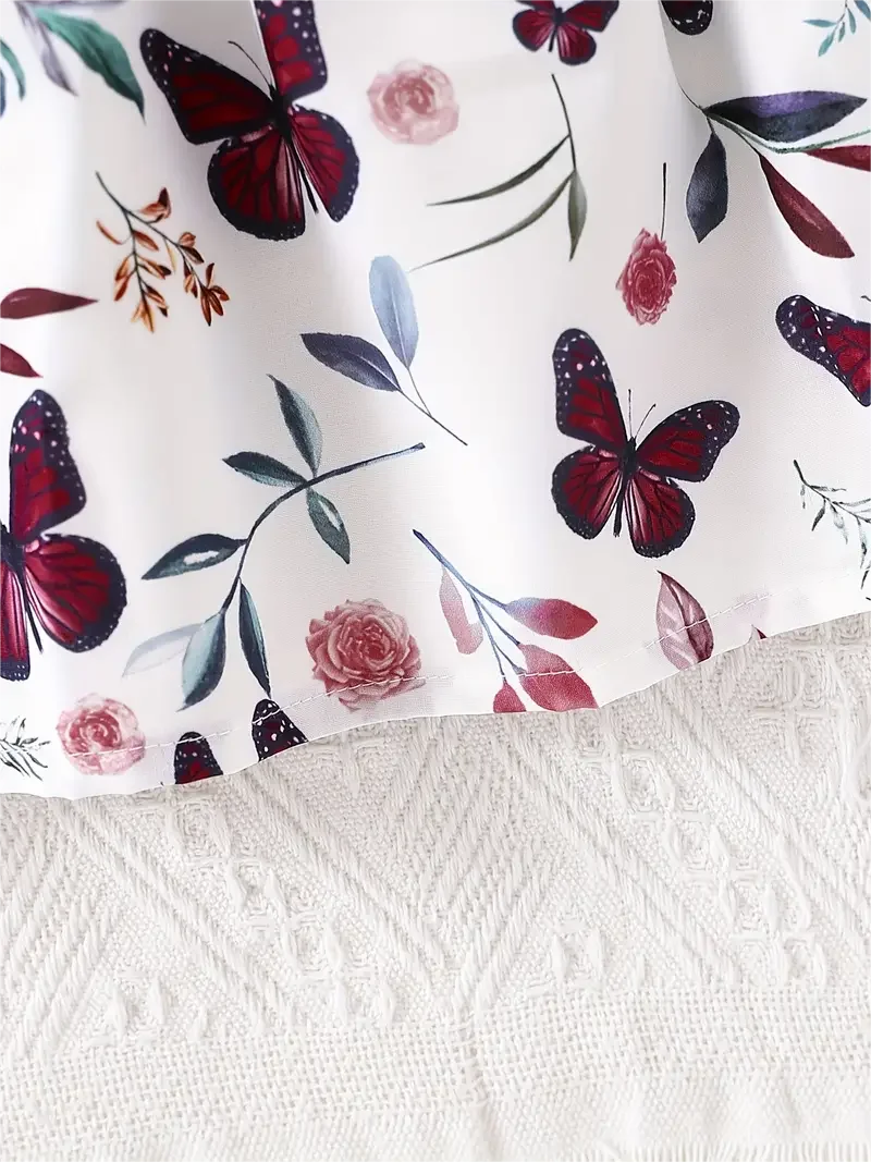 Robe sans manches cousue à imprimé papillon pour fille, avec ceinture à nœud, sortie de vacances/décontractée, cadeau d'été