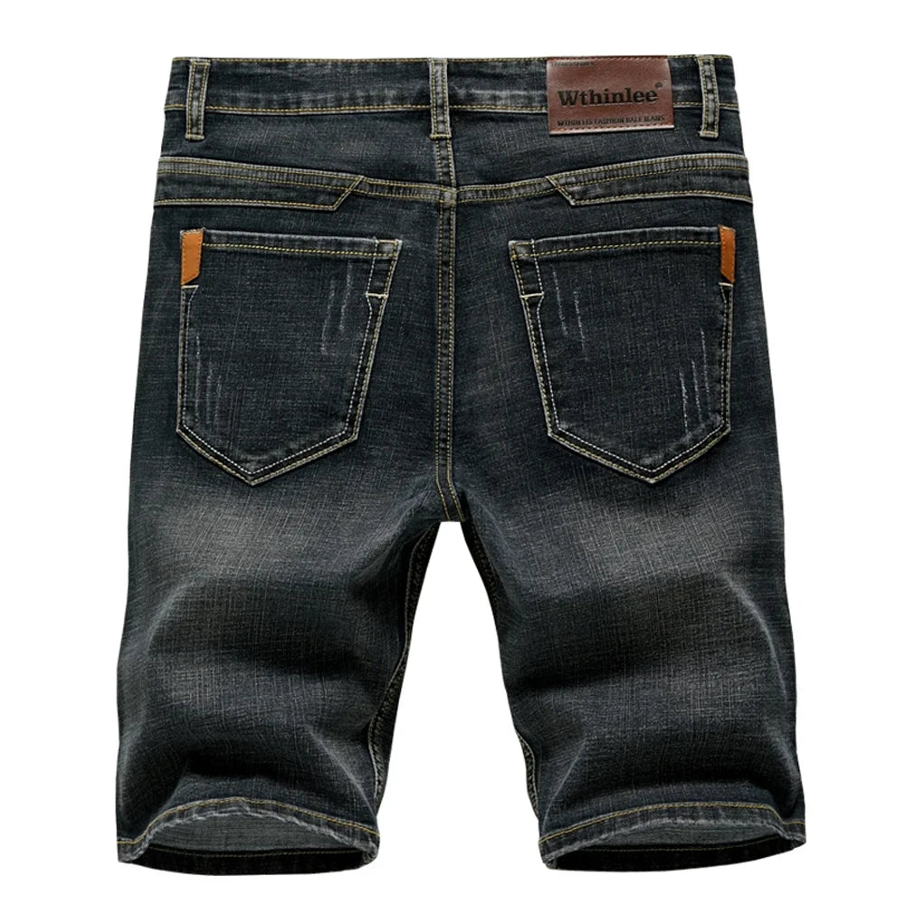 Short classique d'été pour hommes, pantalon en Denim, droit, extensible, décontracté, Cool, fin, longueur aux genoux, bleu, marque de mode, pantalon quotidien