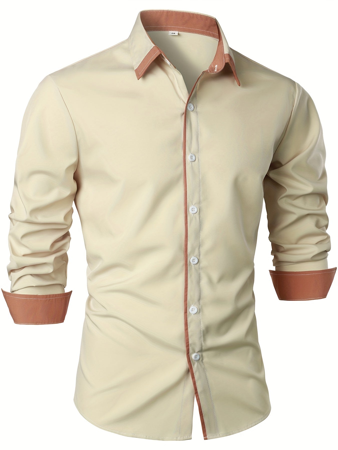 Contrast Color Long Sleeve Statement Trim Casual Shirt for Men