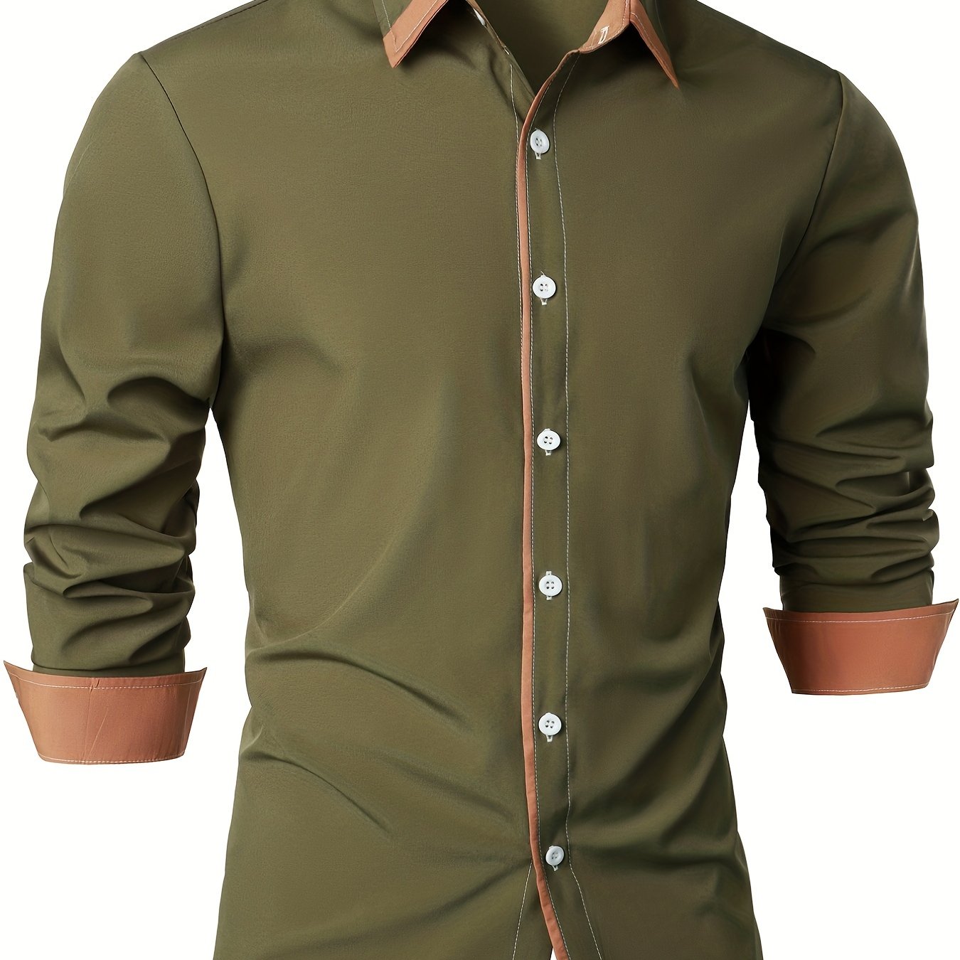 Contrast Color Long Sleeve Statement Trim Casual Shirt for Men