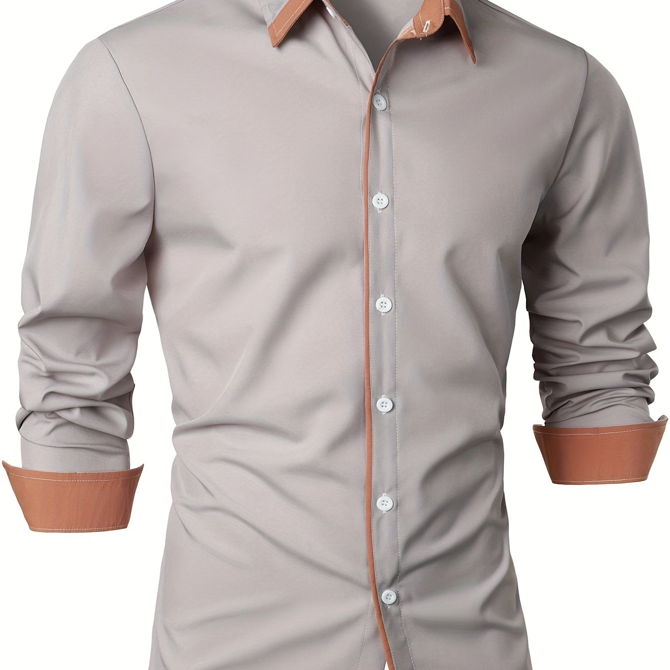 Contrast Color Long Sleeve Statement Trim Casual Shirt for Men