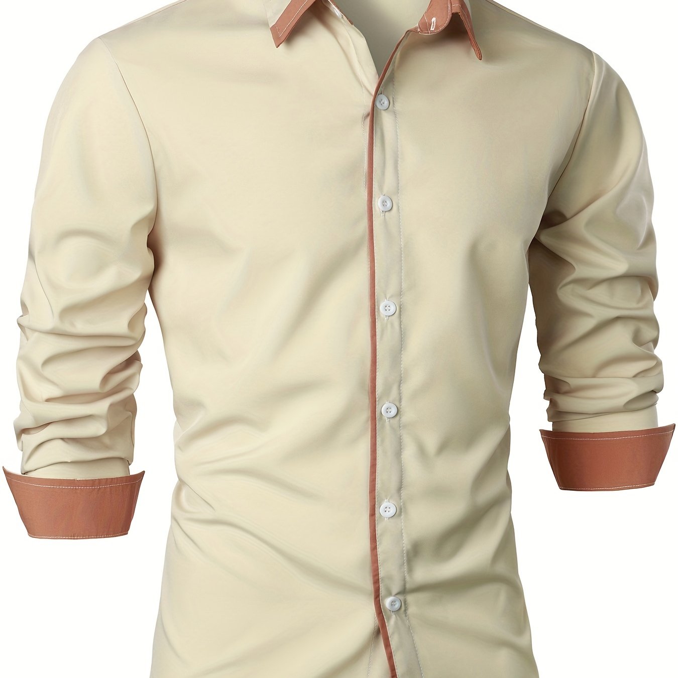 Contrast Color Long Sleeve Statement Trim Casual Shirt for Men