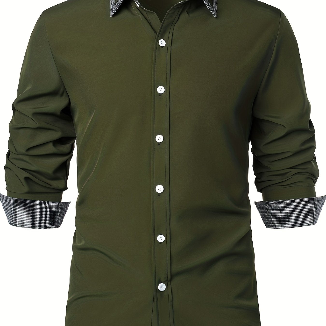 Men'S Color-Blocked Checkered Casual Long-Sleeve Shirt