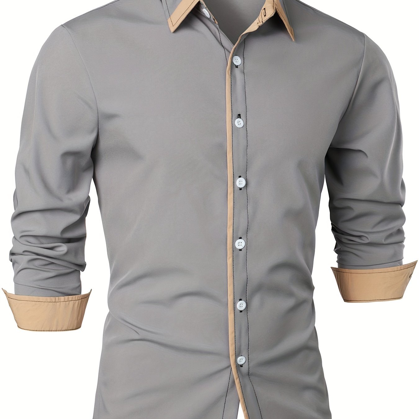 Contrast Color Long Sleeve Statement Trim Casual Shirt for Men