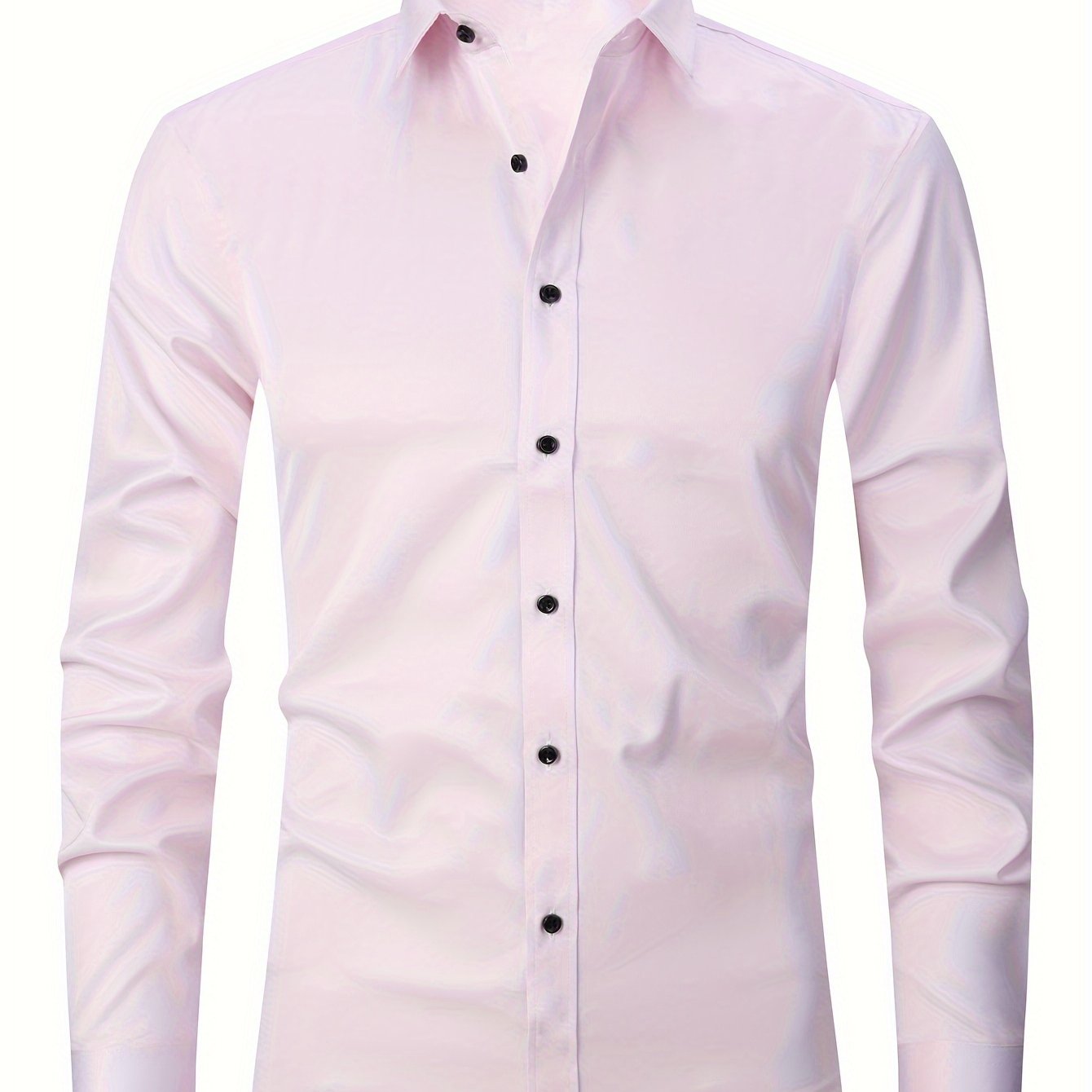 Men'S Slim-Fit Stretch Formal Shirt, Light Business Lapel Long Sleeve Shirt, Men'S Business Shirt Wrinkle-Resistant and Durable Solid Color Formal Long Sleeve Shirt with Buttons and Pockets Suitable for Work, Commuting, Datin