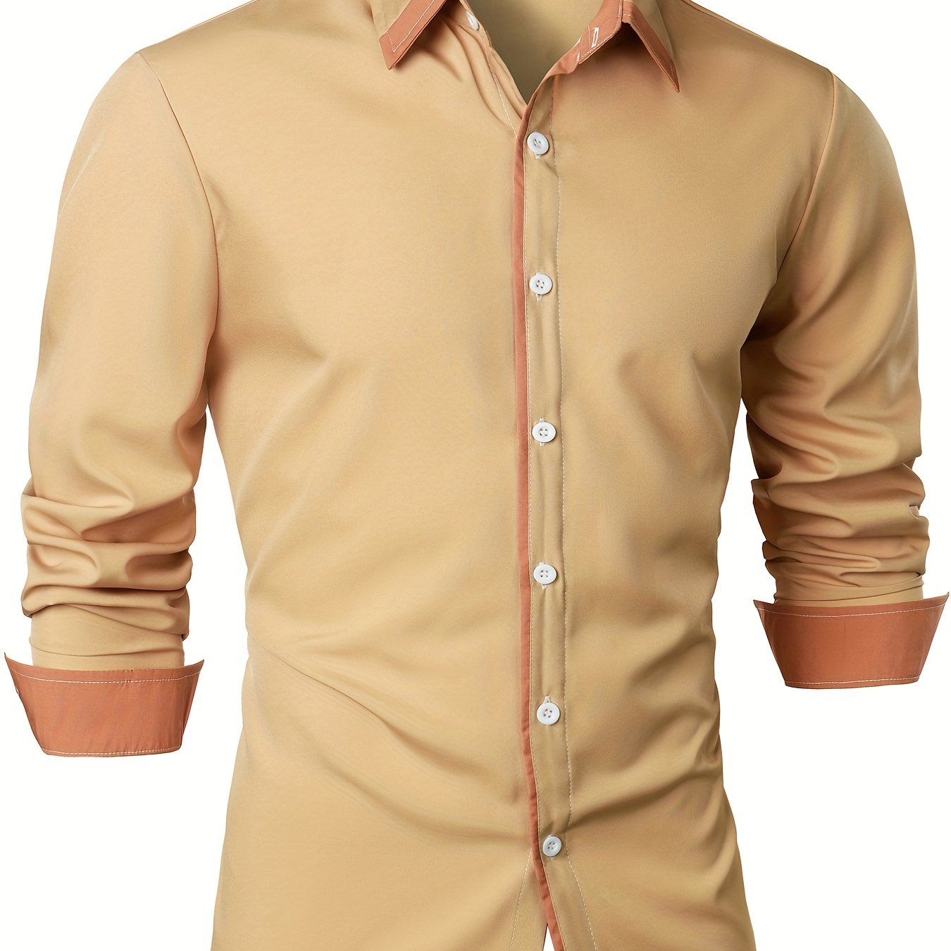 Contrast Color Long Sleeve Statement Trim Casual Shirt for Men