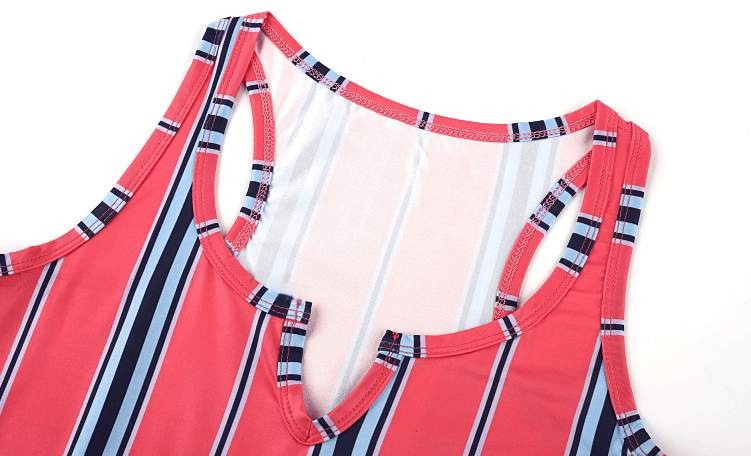 Random Print Striped Bodycon Dress, Sexy Sleeveless V-neck Stretchy Knee Length Dress, Women's Clothing