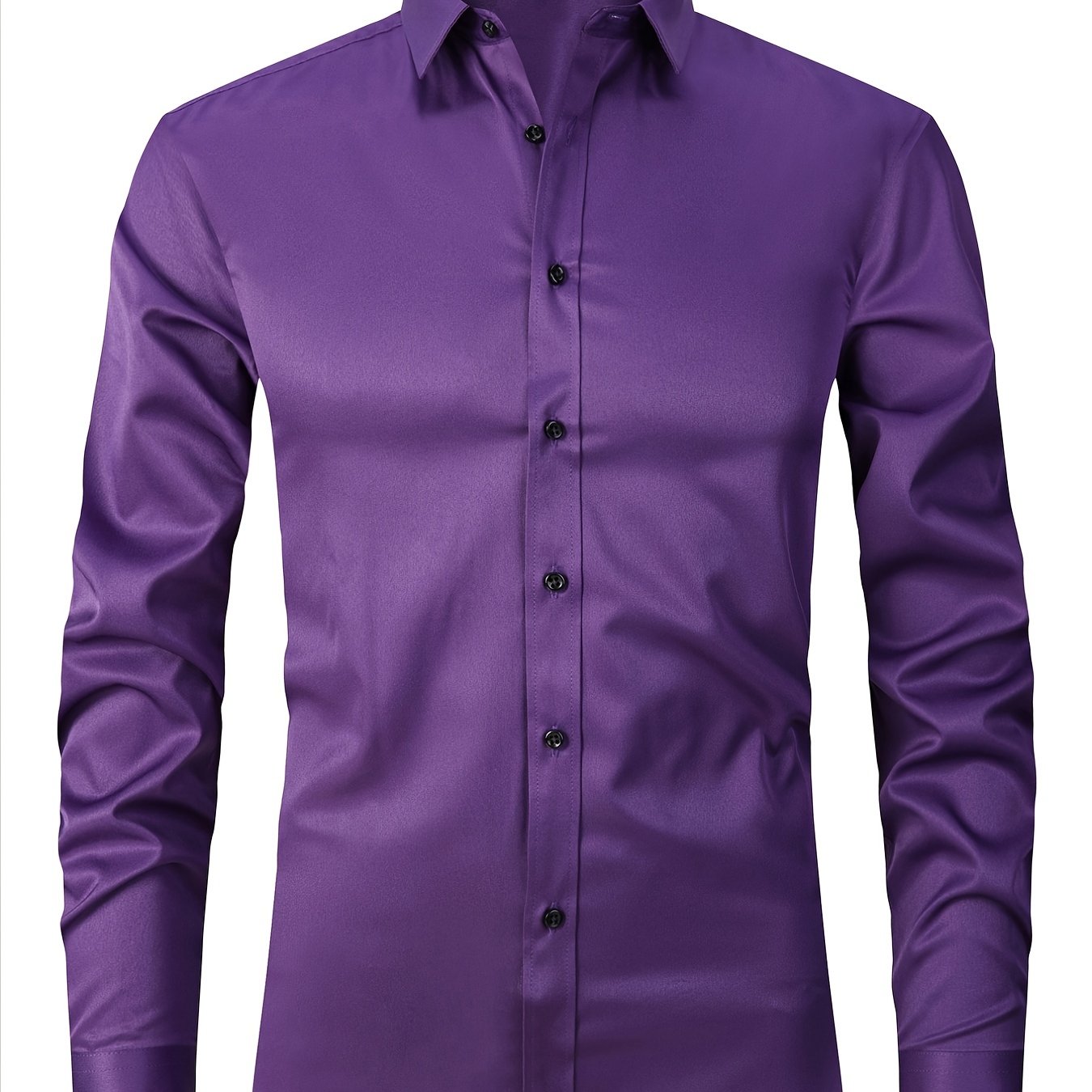 Men'S Slim-Fit Stretch Formal Shirt, Light Business Lapel Long Sleeve Shirt, Men'S Business Shirt Wrinkle-Resistant and Durable Solid Color Formal Long Sleeve Shirt with Buttons and Pockets Suitable for Work, Commuting, Datin