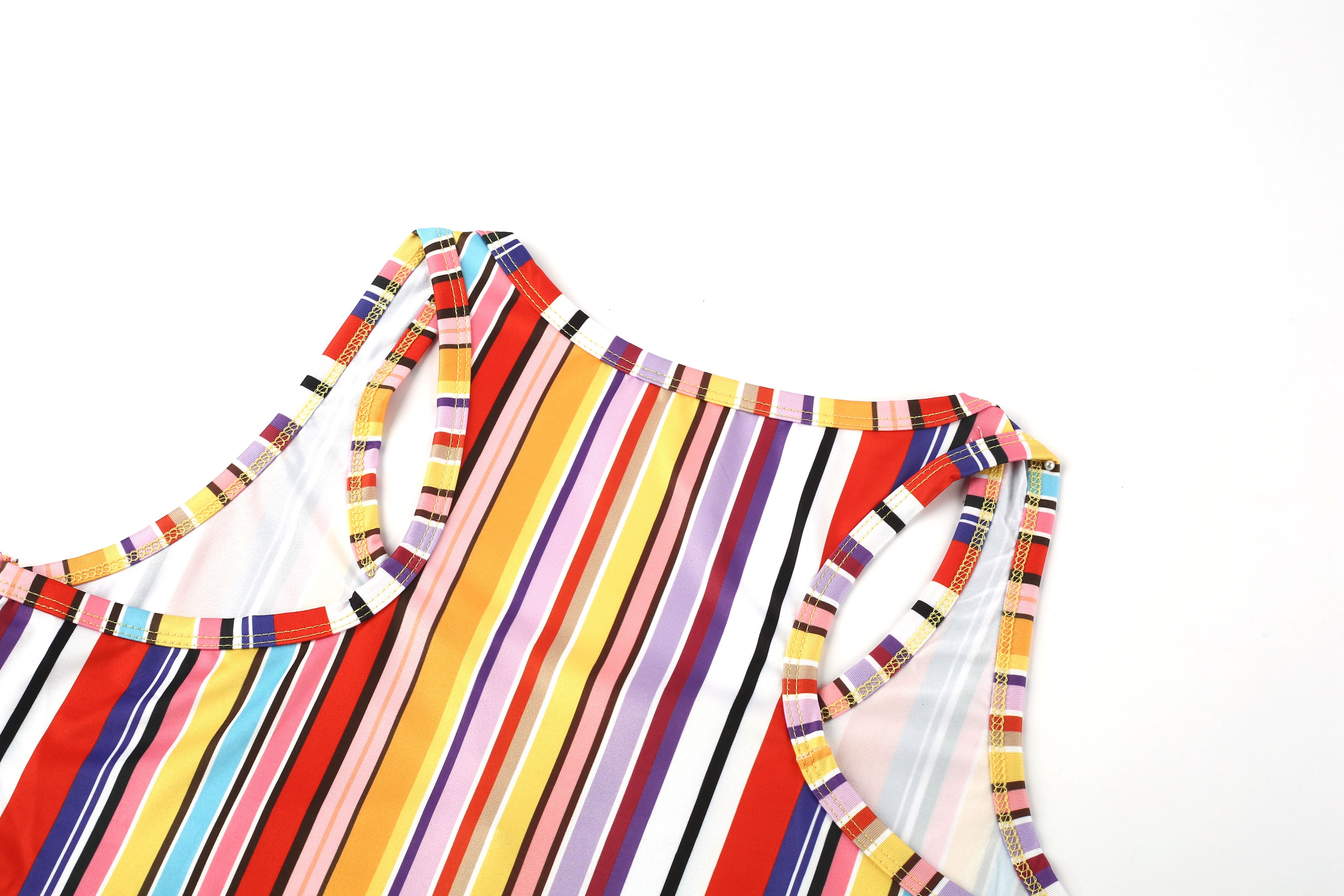 Random Print Striped Bodycon Dress, Sexy Sleeveless V-neck Stretchy Knee Length Dress, Women's Clothing