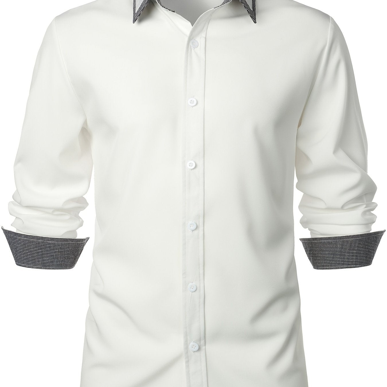 Men'S Color-Blocked Checkered Casual Long-Sleeve Shirt