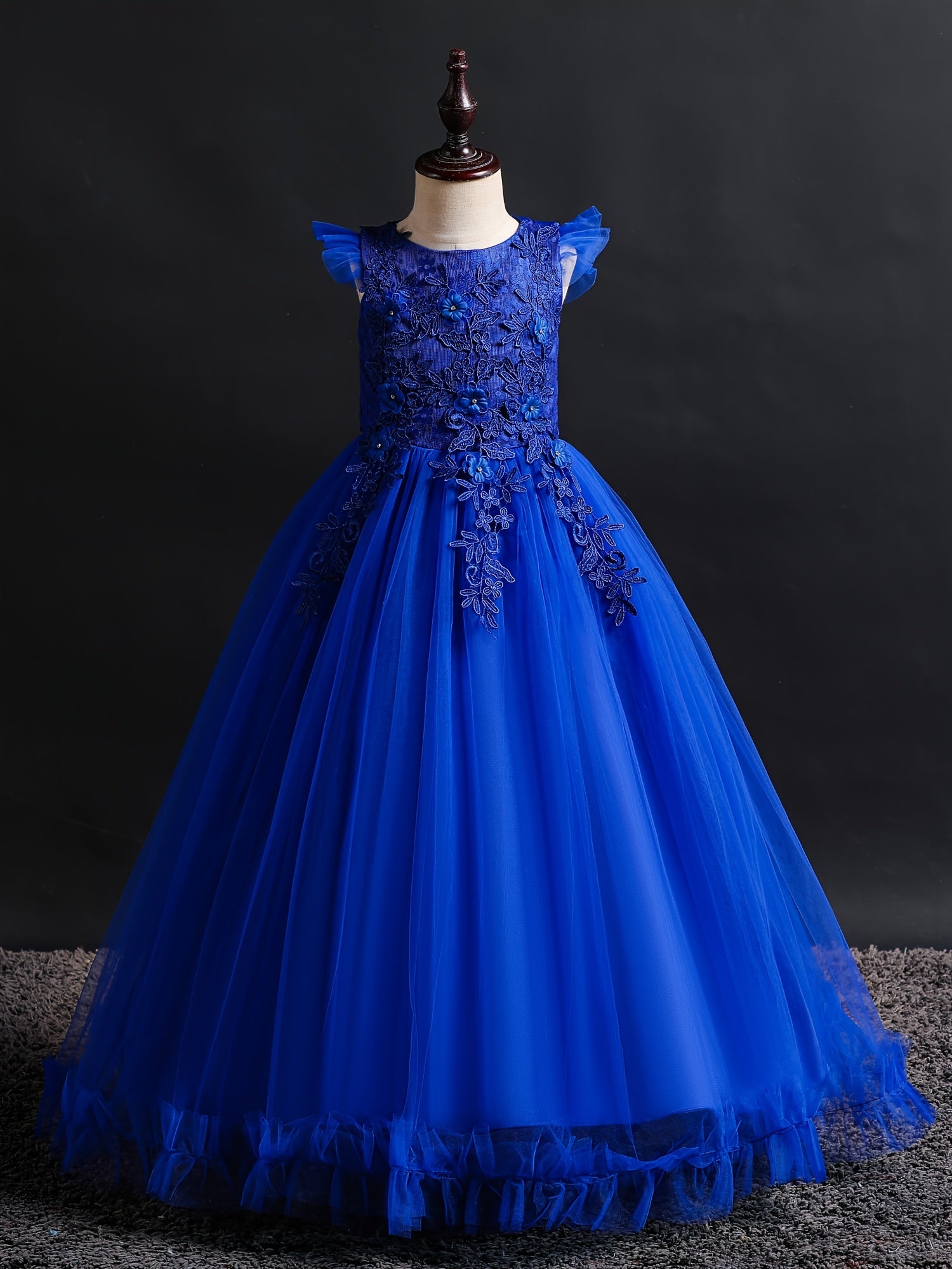 Girls Formal Maxi Dress Wedding Pageant Party Princess Communion With Floral Embroidery, Vintage Lace Dance Gown