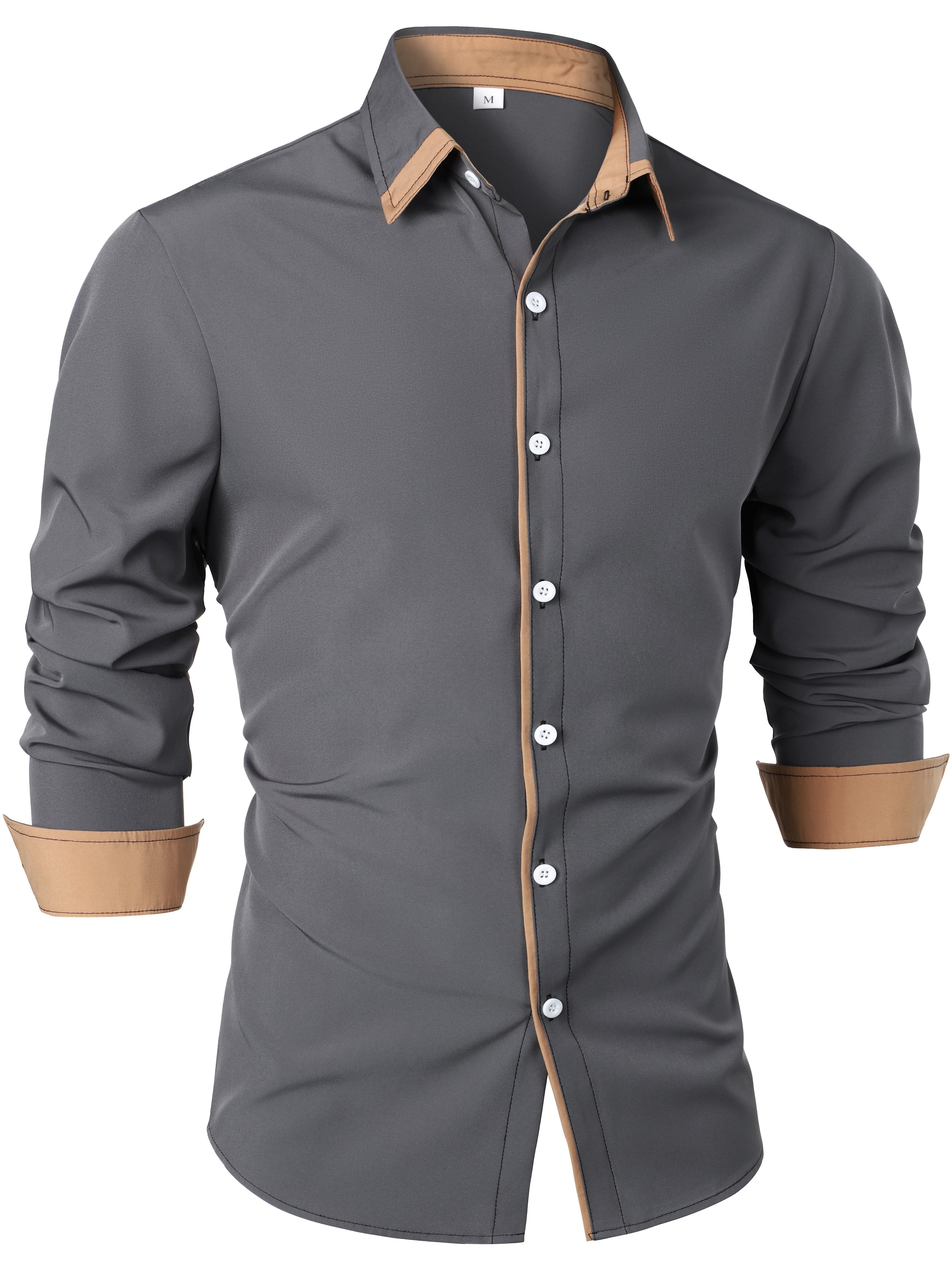 Contrast Color Long Sleeve Statement Trim Casual Shirt for Men
