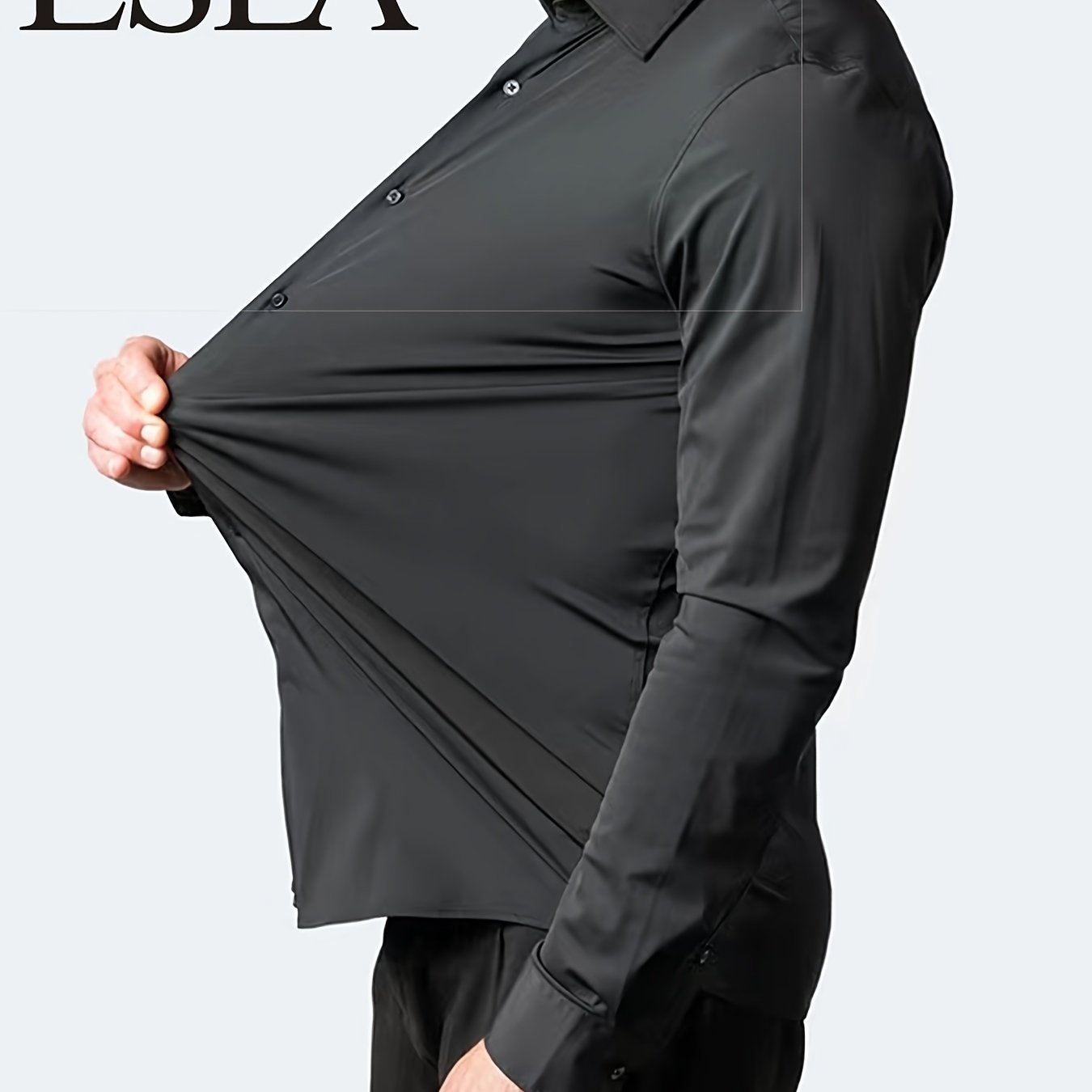 Men'S Slim-Fit Stretch Formal Shirt, Light Business Lapel Long Sleeve Shirt, Men'S Business Shirt Wrinkle-Resistant and Durable Solid Color Formal Long Sleeve Shirt with Buttons and Pockets Suitable for Work, Commuting, Datin