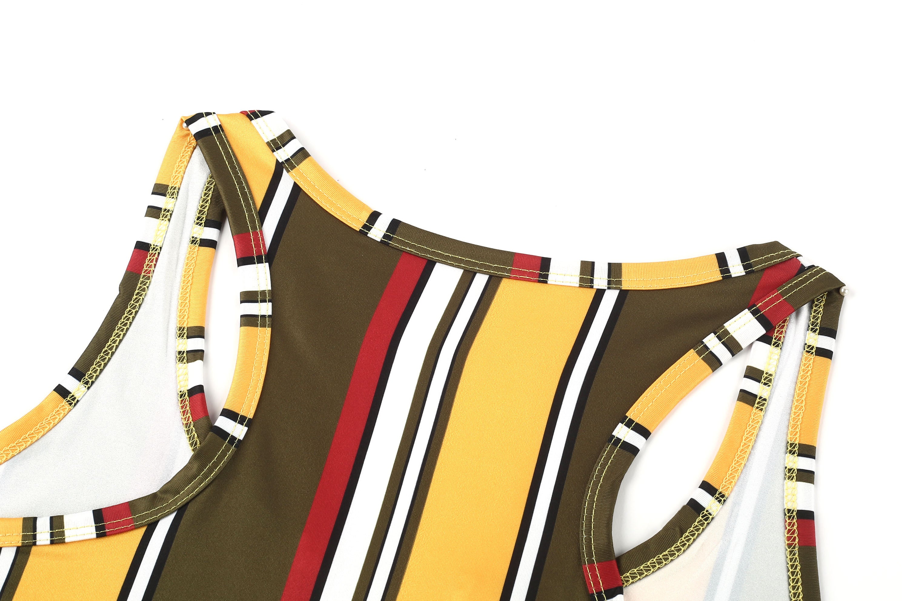 Random Print Striped Bodycon Dress, Sexy Sleeveless V-neck Stretchy Knee Length Dress, Women's Clothing