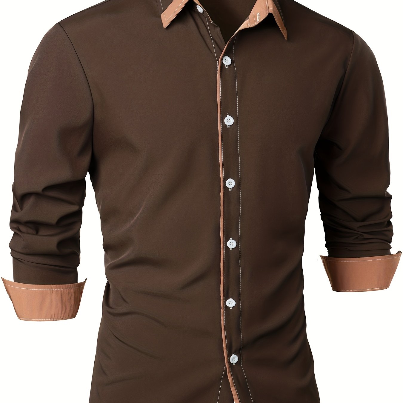 Contrast Color Long Sleeve Statement Trim Casual Shirt for Men